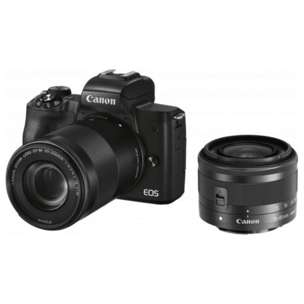 מצלמה דיגיטלית ללא מראה Canon EOS M50 Mark II - צבע שחור + עדשת EF-M 15-45mm F3.5-6.3 IS STM + עדשת EF-M 55-200mm F4.5-6.3 IS STM
